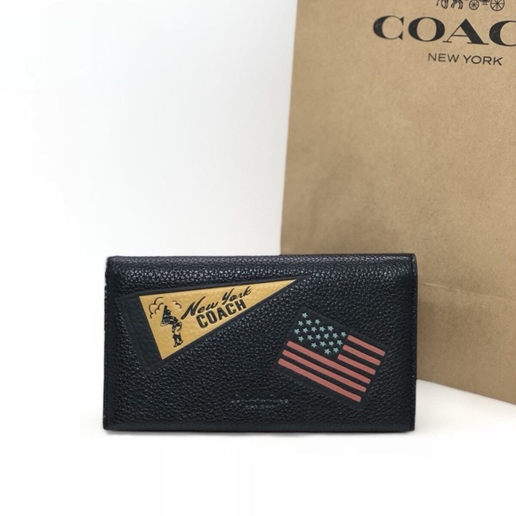 NWT Coach F24650 Universal Phone Case New York USA Flag Mixed Patches Black $175 - Picture 1 of 7